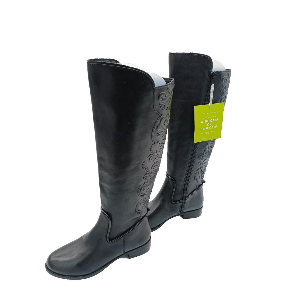 Gianni Bini Alybeth Embroidered Leather Riding Boots Black Size 6.5M